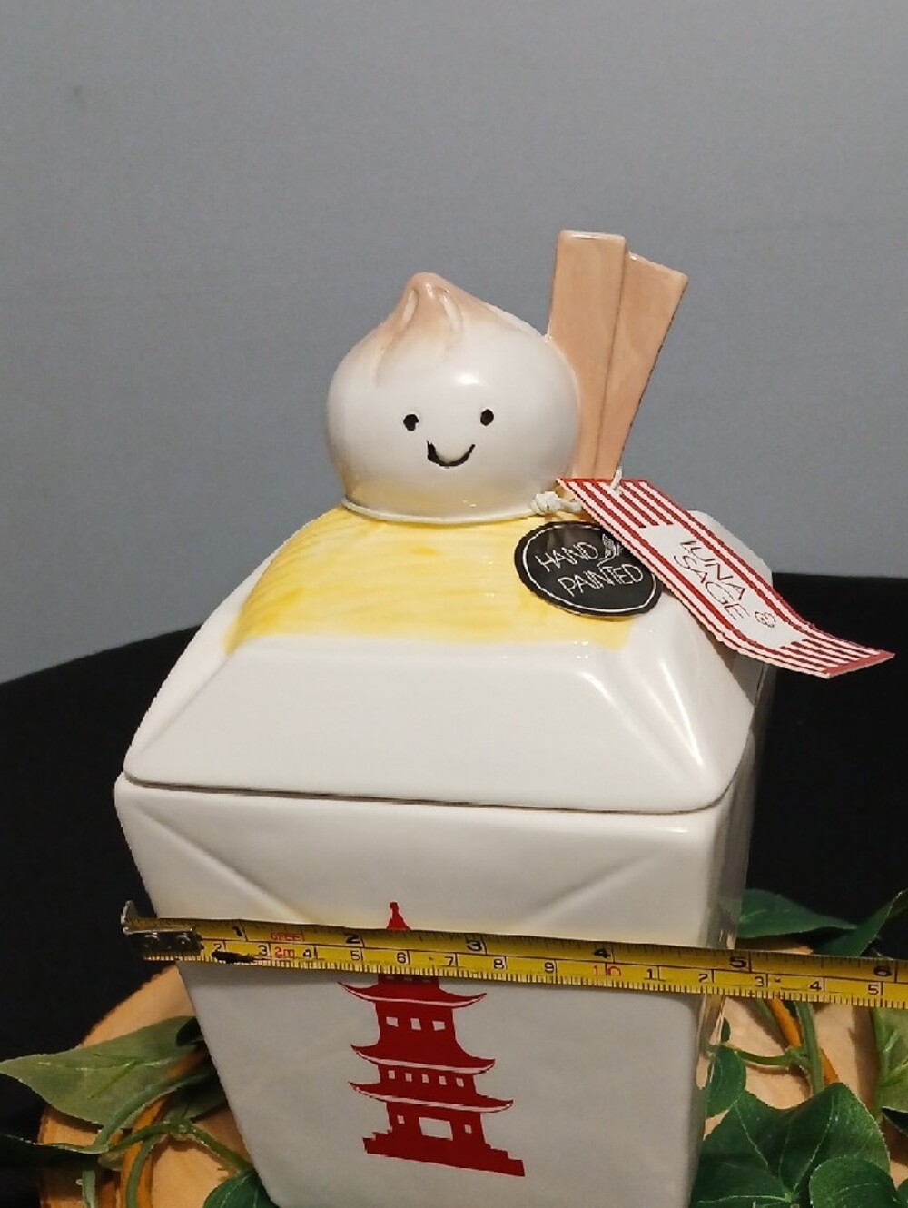 New! Ceramic Dumpling Canister with Red Pagoda and Yellow Lid Accent NWT - Picture 12 of 12